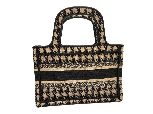 画像2: 【極美品】Christian Dior クリスチャン ディオール ブックトート ミニ オブリーク エンブロイダリー キャンバス ブラック×ベージュ 中古 ハンドバッグ トートバッグ レディース 女性用 ブランド 黒 希少 レア プレゼント ギフト バック (2)