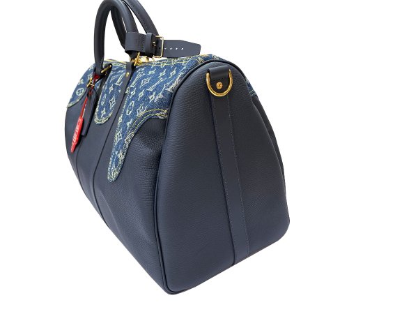画像5: 【新品】【未使用品】LOUIS VUITTON ルイ・ヴィトン M45975 キーポル バンドリエール 50 スクエアード NIGOコラボ モノグラムデニム×トリヨンレザー ブルー×ネイビー ハンドバッグ ボストンバッグ 2WAY レディース メンズ ブランド ビトン レア プレゼント バック (5)