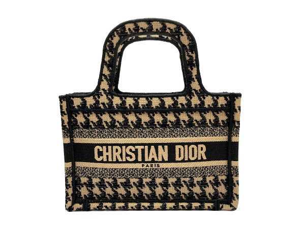 画像1: 【極美品】Christian Dior クリスチャン ディオール ブックトート ミニ オブリーク エンブロイダリー キャンバス ブラック×ベージュ 中古 ハンドバッグ トートバッグ レディース 女性用 ブランド 黒 希少 レア プレゼント ギフト バック (1)