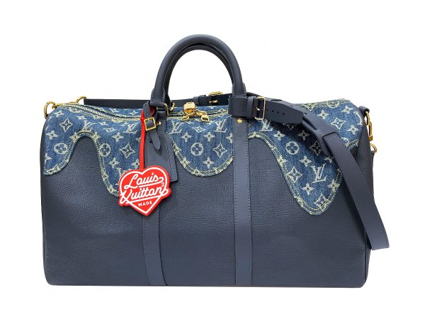 画像1: 【新品】【未使用品】LOUIS VUITTON ルイ・ヴィトン M45975 キーポル バンドリエール 50 スクエアード NIGOコラボ モノグラムデニム×トリヨンレザー ブルー×ネイビー ハンドバッグ ボストンバッグ 2WAY レディース メンズ ブランド ビトン レア プレゼント バック (1)