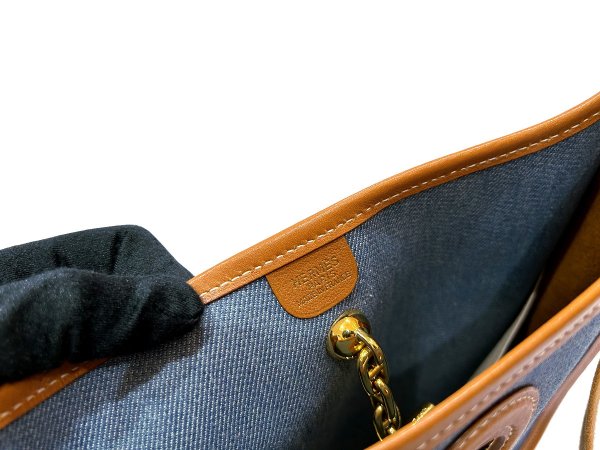 画像6: 【新品同様品】HERMES エルメス ヴェスパ PM トワルジーン×ヴォーガリバー ブルー×ゴールド ゴールド金具 B刻印□ ヴィンテージ コンビ 中古 ショルダーバッグ ボディバッグ メッセンジャーバッグ レディース 女性用 ブランド 本革 レザー カーフ ブラウン バック (6)