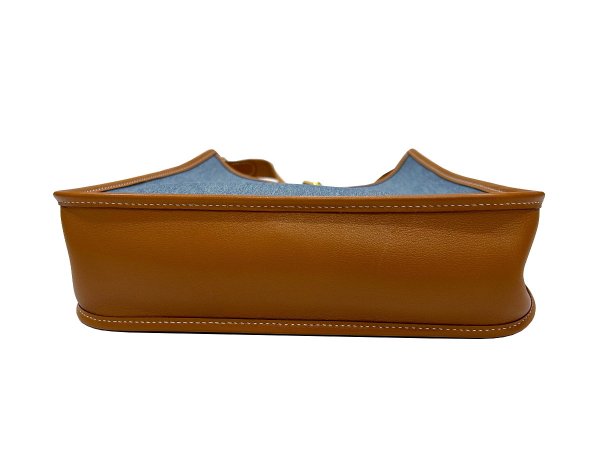 画像4: 【新品同様品】HERMES エルメス ヴェスパ PM トワルジーン×ヴォーガリバー ブルー×ゴールド ゴールド金具 B刻印□ ヴィンテージ コンビ 中古 ショルダーバッグ ボディバッグ メッセンジャーバッグ レディース 女性用 ブランド 本革 レザー カーフ ブラウン バック (4)