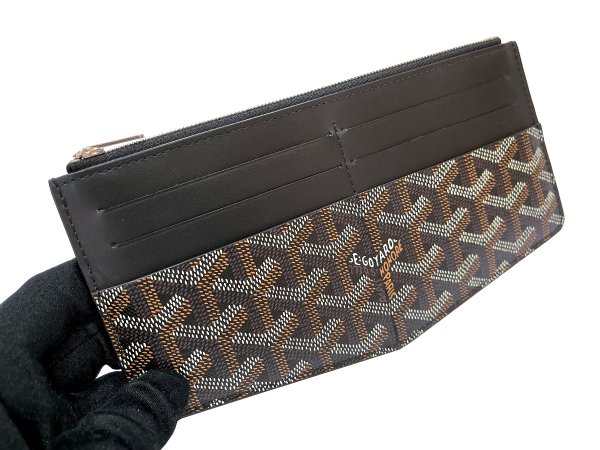 画像4: 【新品同様品】Goyard ゴヤール インサート ルイーズ カードケース ヘリンボーン PVCコーティングキャンバス×レザー ブラック シルバー金具 中古 長財布 コインケース パスケース 名刺入れ レディース 女性用 ブランド 本革 レザー 黒 希少 レア プレゼント ギフト (4)