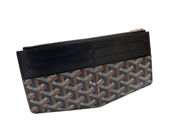 画像2: 【新品同様品】Goyard ゴヤール インサート ルイーズ カードケース ヘリンボーン PVCコーティングキャンバス×レザー ブラック シルバー金具 中古 長財布 コインケース パスケース 名刺入れ レディース 女性用 ブランド 本革 レザー 黒 希少 レア プレゼント ギフト (2)