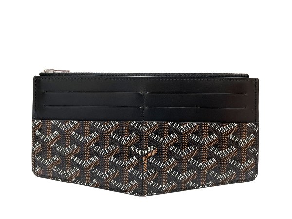 画像1: 【新品同様品】Goyard ゴヤール インサート ルイーズ カードケース ヘリンボーン PVCコーティングキャンバス×レザー ブラック シルバー金具 中古 長財布 コインケース パスケース 名刺入れ レディース 女性用 ブランド 本革 レザー 黒 希少 レア プレゼント ギフト (1)