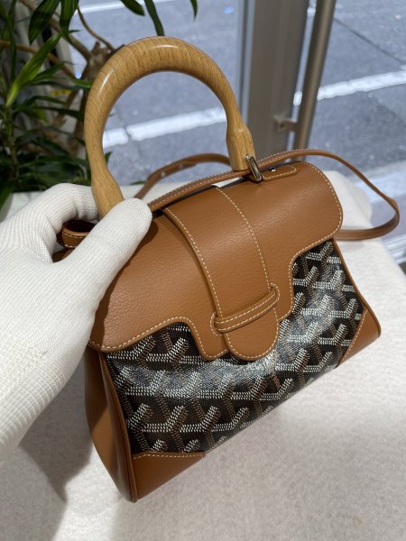 画像5: 【新品同様品】Goyard ゴヤール サイゴン ミニ 2WAY ハンドバッグ ヘリンボーン PVCコーティングキャンバス×レザー ブラック×ブラウン シルバー金具 中古 ハンドバッグ ショルダーバッグ 2WAYバッグ レディース 女性用 ブランド 黒 希少 レア プレゼント バック (5)