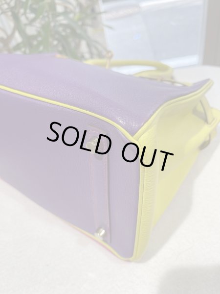 画像11: 【極美品】HERMES エルメス バーキン 30 パーソナルオーダー シェブルミゾル トリコロール マットゴールド金具 Q刻印□ シェーブル 中古 ハンドバッグ トートバッグ レディース 女性用 ブランド イエロー×パープル×ピンク 本革 レザー レア プレゼント ギフト バック (11)
