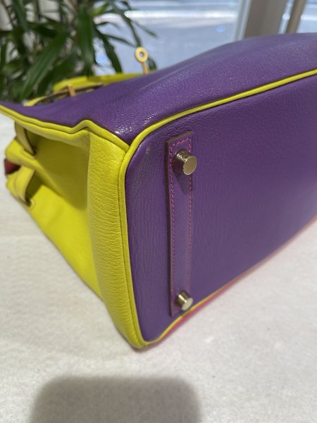 画像10: 【極美品】HERMES エルメス バーキン 30 パーソナルオーダー シェブルミゾル トリコロール マットゴールド金具 Q刻印□ シェーブル 中古 ハンドバッグ トートバッグ レディース 女性用 ブランド イエロー×パープル×ピンク 本革 レザー レア プレゼント ギフト バック (10)