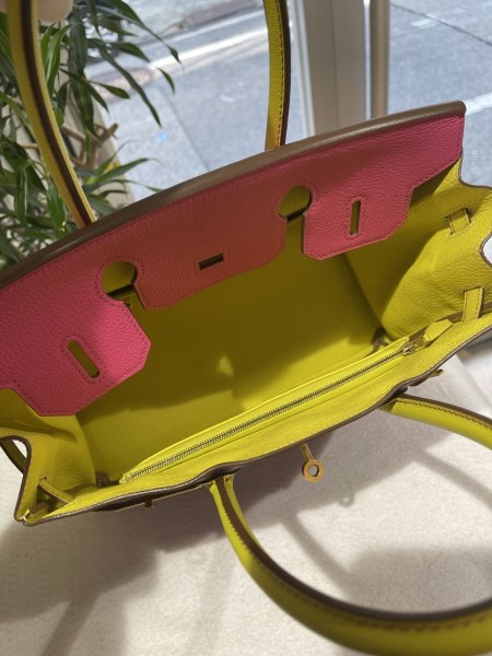 画像9: 【極美品】HERMES エルメス バーキン 30 パーソナルオーダー シェブルミゾル トリコロール マットゴールド金具 Q刻印□ シェーブル 中古 ハンドバッグ トートバッグ レディース 女性用 ブランド イエロー×パープル×ピンク 本革 レザー レア プレゼント ギフト バック (9)