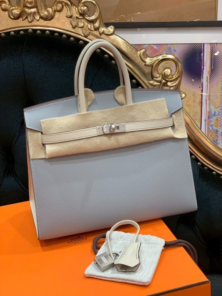 画像2: 【新品】【未使用品】HERMES エルメス バーキン 25 セリエ パーソナルオーダー ヴォーエプソン ブルーグラシエ×クレ マットシルバー金具 W刻印 外縫い ハンドバッグ レディース 女性用 本革 レザー カーフ ブランド ホワイト 希少 レア プレゼント ギフト バック (2)