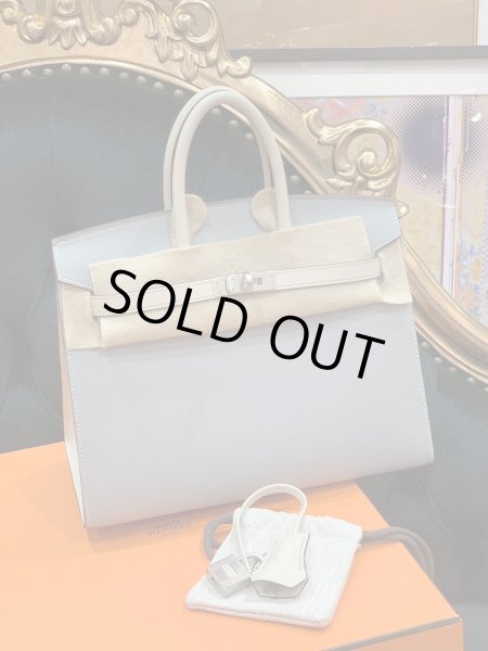 画像2: 【新品】【未使用品】HERMES エルメス バーキン 25 セリエ パーソナルオーダー ヴォーエプソン ブルーグラシエ×クレ マットシルバー金具 W刻印 外縫い ハンドバッグ レディース 女性用 本革 レザー カーフ ブランド ホワイト 希少 レア プレゼント ギフト バック (2)