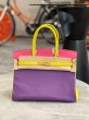 画像1: 【極美品】HERMES エルメス バーキン 30 パーソナルオーダー シェブルミゾル トリコロール マットゴールド金具 Q刻印□ シェーブル 中古 ハンドバッグ トートバッグ レディース 女性用 ブランド イエロー×パープル×ピンク 本革 レザー レア プレゼント ギフト バック (1)