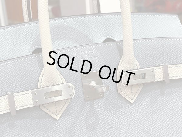 画像5: 【新品】【未使用品】HERMES エルメス バーキン 25 セリエ パーソナルオーダー ヴォーエプソン ブルーグラシエ×クレ マットシルバー金具 W刻印 外縫い ハンドバッグ レディース 女性用 本革 レザー カーフ ブランド ホワイト 希少 レア プレゼント ギフト バック (5)