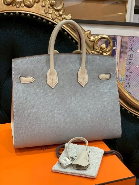 画像3: 【新品】【未使用品】HERMES エルメス バーキン 25 セリエ パーソナルオーダー ヴォーエプソン ブルーグラシエ×クレ マットシルバー金具 W刻印 外縫い ハンドバッグ レディース 女性用 本革 レザー カーフ ブランド ホワイト 希少 レア プレゼント ギフト バック (3)