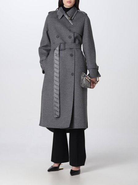 画像2: 【新品】【未使用品】FENDI フェンディ FF8939 ASHD オロック FF ウール ロングコート 38 グレー ゴールド金具 レディース 女性用 ブランド レザー カーフ ガウン アウター ジャケット 希少 レア プレゼント ギフト (2)