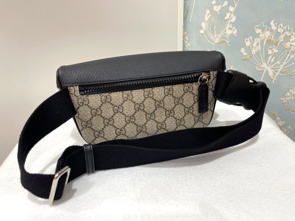 画像3: 450946 GGスプリーム ボディバッグ GGキャンバス×レザー ブラック×ベージュ シルバー金具 ヒップバッグ (3)