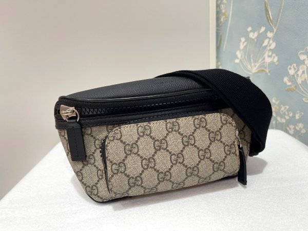 画像2: 450946 GGスプリーム ボディバッグ GGキャンバス×レザー ブラック×ベージュ シルバー金具 ヒップバッグ (2)