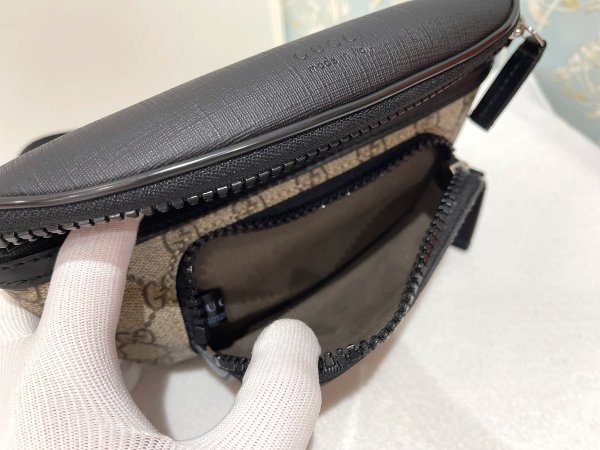 画像7: 450946 GGスプリーム ボディバッグ GGキャンバス×レザー ブラック×ベージュ シルバー金具 ヒップバッグ (7)