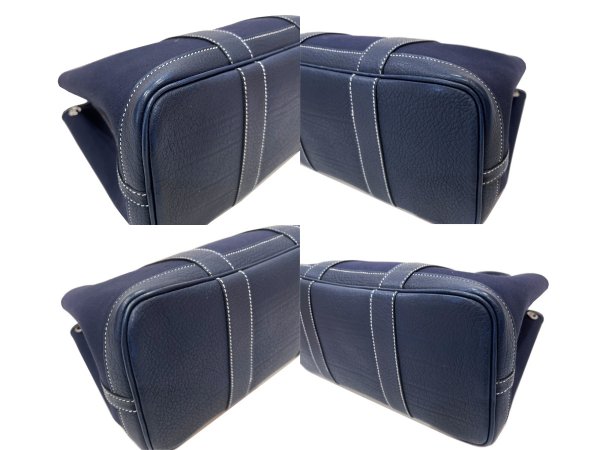 画像8: 【美品】HERMES エルメス ガーデンパーティ 30 TPM トワルオフィシエ×ブッフル ブルーインディゴ シルバー金具 I刻印□ ネイビー 中古 ハンドバッグ トートバッグ 2WAYバッグ レディース 女性用 本革 レザー ブランド 紺色 希少 レア プレゼント バック (8)