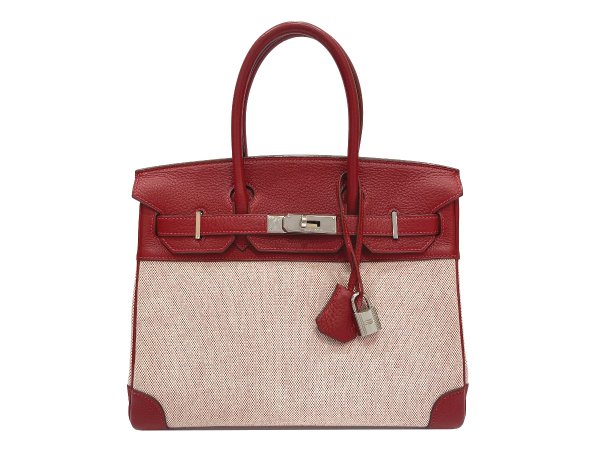 画像1: 【極美品】HERMES エルメス バーキン 30 トリヨンクレマンス×トワルアッシュ ルージュヴィフ シルバー金具 H刻□ レッド 中古 ハンドバッグ トートバッグ レディース 女性用 ブランド 赤 本革 レザー カーフ トゴ 希少 レア プレゼント ギフト バック (1)