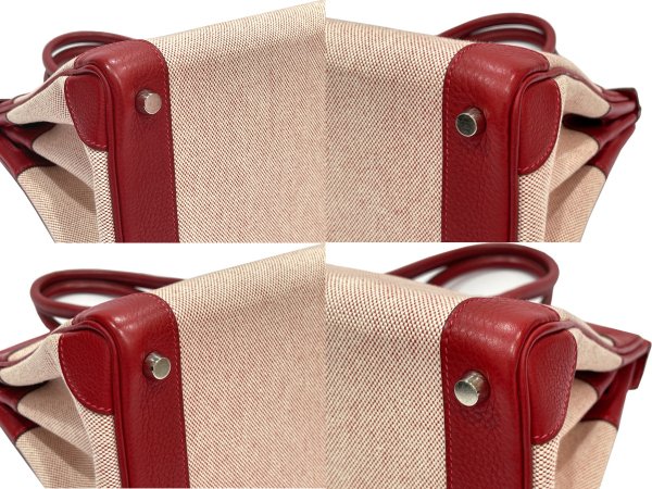 画像8: 【極美品】HERMES エルメス バーキン 30 トリヨンクレマンス×トワルアッシュ ルージュヴィフ シルバー金具 H刻□ レッド 中古 ハンドバッグ トートバッグ レディース 女性用 ブランド 赤 本革 レザー カーフ トゴ 希少 レア プレゼント ギフト バック (8)