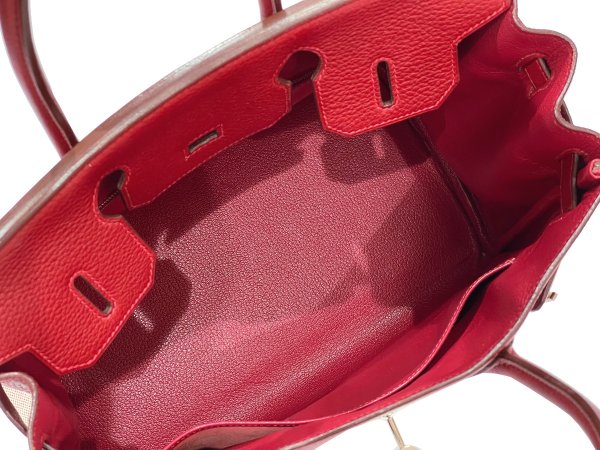 画像7: 【極美品】HERMES エルメス バーキン 30 トリヨンクレマンス×トワルアッシュ ルージュヴィフ シルバー金具 H刻□ レッド 中古 ハンドバッグ トートバッグ レディース 女性用 ブランド 赤 本革 レザー カーフ トゴ 希少 レア プレゼント ギフト バック (7)