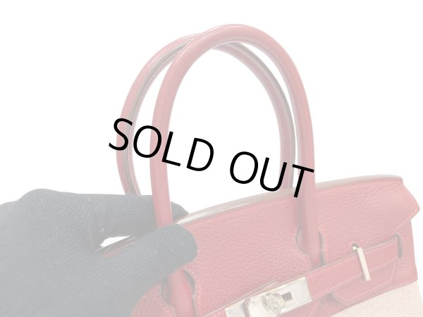 画像6: 【極美品】HERMES エルメス バーキン 30 トリヨンクレマンス×トワルアッシュ ルージュヴィフ シルバー金具 H刻□ レッド 中古 ハンドバッグ トートバッグ レディース 女性用 ブランド 赤 本革 レザー カーフ トゴ 希少 レア プレゼント ギフト バック (6)