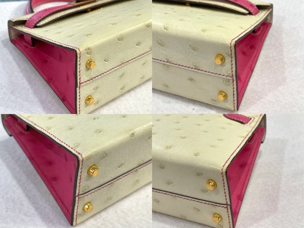 画像10: 【極美品】HERMES エルメス ミニケリー 2 パーソナルオーダー オーストリッチ ヴァニラ×ローズティリアン ゴールド金具 U刻印 中古 ハンドバッグ ショルダーバッグ 2WAYバッグ レディース 女性用 ブランド ピンク 本革 レザー 希少 レア プレゼント ギフト バック (10)