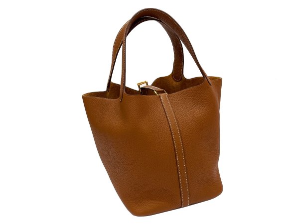 画像3: 【新品同様品】HERMES エルメス ピコタンロック 22 MM トリヨンクレマンス ゴールド ゴールド金具 C刻印 中古 ハンドバッグ レディース 女性用 ブランド ブラウン 本革 レザー カーフ 希少 レア プレゼント ギフト バック (3)