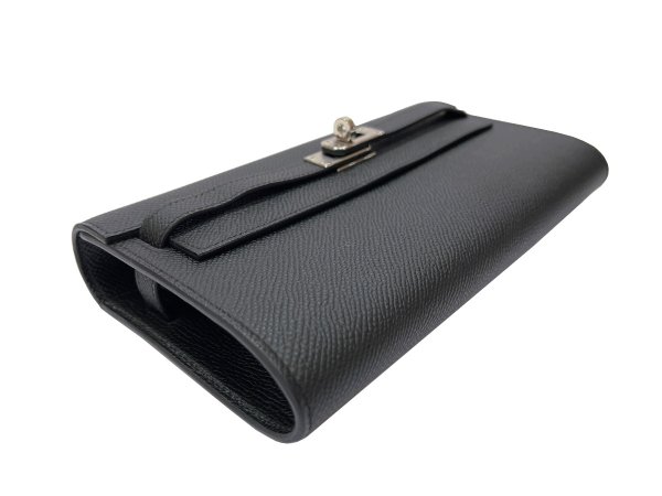 画像5: 【新品同様品】HERMES エルメス ケリー ウォレット ロング トゥーゴー ヴォーエプソン ブラック シルバー金具 U刻 中古 長財布 ポシェット ハンドバッグ ショルダーバッグ レディース 女性用 黒 ブランド レザー カーフ 希少 レア プレゼント ギフト バック (5)