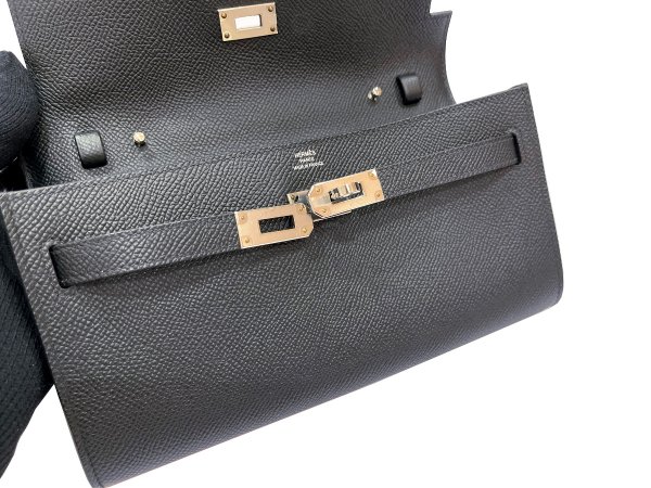 画像6: 【新品同様品】HERMES エルメス ケリー ウォレット ロング トゥーゴー ヴォーエプソン ブラック シルバー金具 U刻 中古 長財布 ポシェット ハンドバッグ ショルダーバッグ レディース 女性用 黒 ブランド レザー カーフ 希少 レア プレゼント ギフト バック (6)
