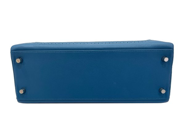 画像5: 【新品同様品】HERMES エルメス ケリー 32 内縫い ギリーズ グランアッシュ×スイフト ブルードガリス シルバー金具 R刻□ 中古 ハンドバッグ ショルダーバッグ 2WAYバッグ レディース 女性用 ブランド 青 本革 レザー カーフ 希少 レア プレゼント ギフト バック (5)