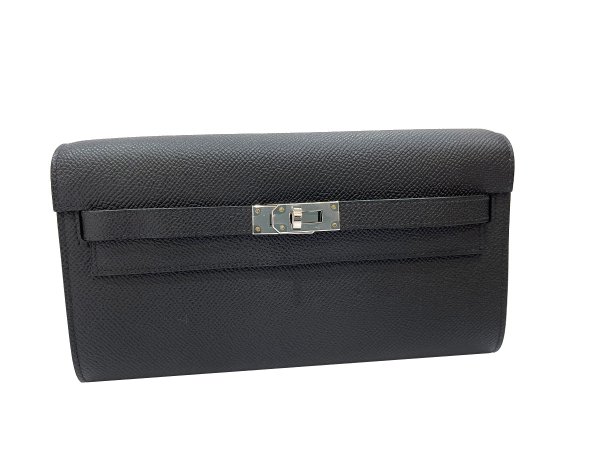 画像2: 【新品同様品】HERMES エルメス ケリー ウォレット ロング トゥーゴー ヴォーエプソン ブラック シルバー金具 U刻 中古 長財布 ポシェット ハンドバッグ ショルダーバッグ レディース 女性用 黒 ブランド レザー カーフ 希少 レア プレゼント ギフト バック (2)