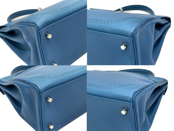 画像10: 【新品同様品】HERMES エルメス ケリー 32 内縫い ギリーズ グランアッシュ×スイフト ブルードガリス シルバー金具 R刻□ 中古 ハンドバッグ ショルダーバッグ 2WAYバッグ レディース 女性用 ブランド 青 本革 レザー カーフ 希少 レア プレゼント ギフト バック (10)