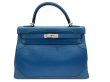 画像2: 【新品同様品】HERMES エルメス ケリー 32 内縫い ギリーズ グランアッシュ×スイフト ブルードガリス シルバー金具 R刻□ 中古 ハンドバッグ ショルダーバッグ 2WAYバッグ レディース 女性用 ブランド 青 本革 レザー カーフ 希少 レア プレゼント ギフト バック (2)