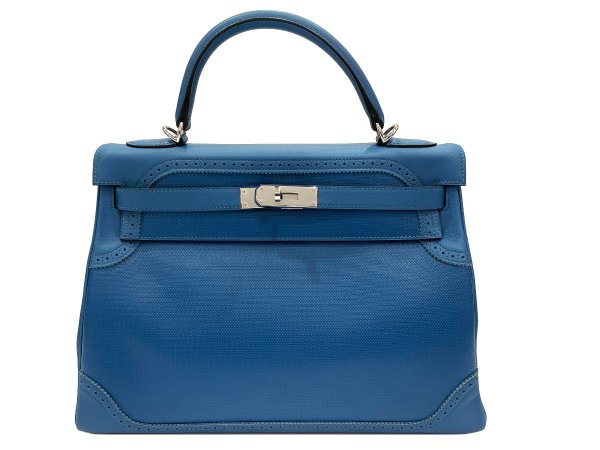 画像2: 【新品同様品】HERMES エルメス ケリー 32 内縫い ギリーズ グランアッシュ×スイフト ブルードガリス シルバー金具 R刻□ 中古 ハンドバッグ ショルダーバッグ 2WAYバッグ レディース 女性用 ブランド 青 本革 レザー カーフ 希少 レア プレゼント ギフト バック (2)