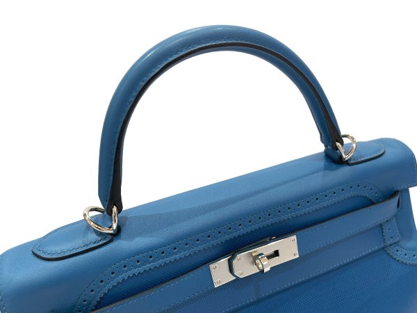 画像6: 【新品同様品】HERMES エルメス ケリー 32 内縫い ギリーズ グランアッシュ×スイフト ブルードガリス シルバー金具 R刻□ 中古 ハンドバッグ ショルダーバッグ 2WAYバッグ レディース 女性用 ブランド 青 本革 レザー カーフ 希少 レア プレゼント ギフト バック (6)
