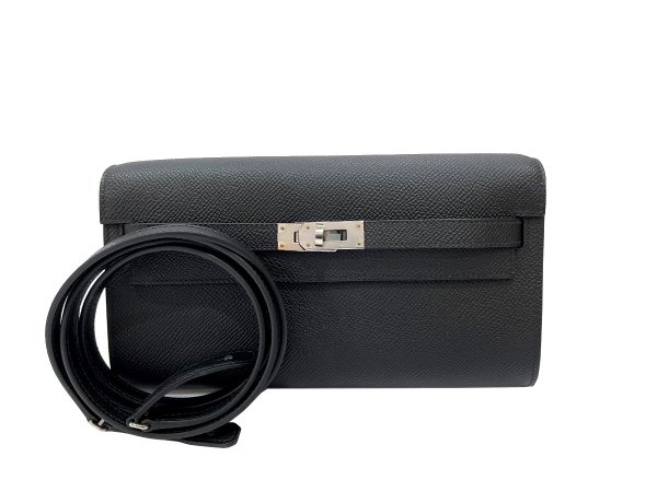 画像1: 【新品同様品】HERMES エルメス ケリー ウォレット ロング トゥーゴー ヴォーエプソン ブラック シルバー金具 U刻 中古 長財布 ポシェット ハンドバッグ ショルダーバッグ レディース 女性用 黒 ブランド レザー カーフ 希少 レア プレゼント ギフト バック (1)