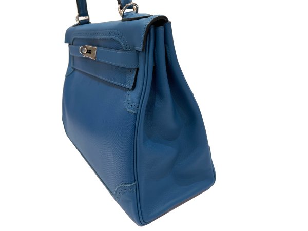 画像7: 【新品同様品】HERMES エルメス ケリー 32 内縫い ギリーズ グランアッシュ×スイフト ブルードガリス シルバー金具 R刻□ 中古 ハンドバッグ ショルダーバッグ 2WAYバッグ レディース 女性用 ブランド 青 本革 レザー カーフ 希少 レア プレゼント ギフト バック (7)