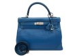画像1: 【新品同様品】HERMES エルメス ケリー 32 内縫い ギリーズ グランアッシュ×スイフト ブルードガリス シルバー金具 R刻□ 中古 ハンドバッグ ショルダーバッグ 2WAYバッグ レディース 女性用 ブランド 青 本革 レザー カーフ 希少 レア プレゼント ギフト バック (1)