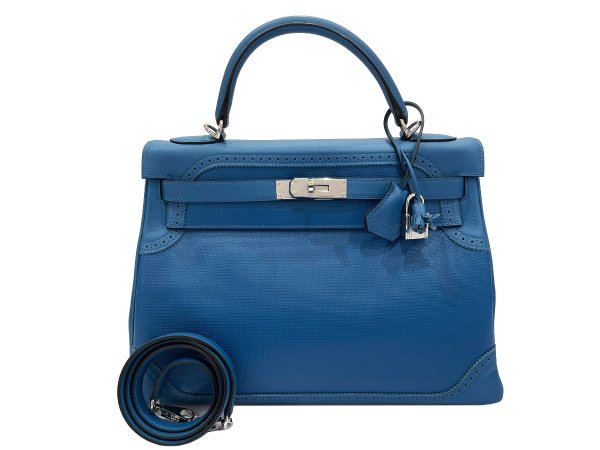 画像1: 【新品同様品】HERMES エルメス ケリー 32 内縫い ギリーズ グランアッシュ×スイフト ブルードガリス シルバー金具 R刻□ 中古 ハンドバッグ ショルダーバッグ 2WAYバッグ レディース 女性用 ブランド 青 本革 レザー カーフ 希少 レア プレゼント ギフト バック (1)