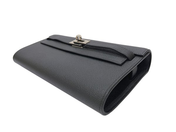 画像4: 【新品同様品】HERMES エルメス ケリー ウォレット ロング トゥーゴー ヴォーエプソン ブラック シルバー金具 U刻 中古 長財布 ポシェット ハンドバッグ ショルダーバッグ レディース 女性用 黒 ブランド レザー カーフ 希少 レア プレゼント ギフト バック (4)
