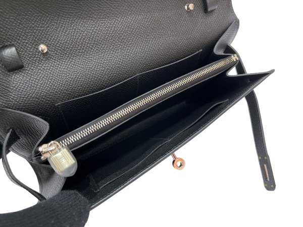 画像7: 【新品同様品】HERMES エルメス ケリー ウォレット ロング トゥーゴー ヴォーエプソン ブラック シルバー金具 U刻 中古 長財布 ポシェット ハンドバッグ ショルダーバッグ レディース 女性用 黒 ブランド レザー カーフ 希少 レア プレゼント ギフト バック (7)