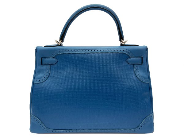画像3: 【新品同様品】HERMES エルメス ケリー 32 内縫い ギリーズ グランアッシュ×スイフト ブルードガリス シルバー金具 R刻□ 中古 ハンドバッグ ショルダーバッグ 2WAYバッグ レディース 女性用 ブランド 青 本革 レザー カーフ 希少 レア プレゼント ギフト バック (3)