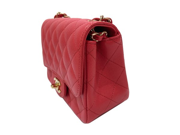 画像5: 【新品同様品】CHANEL シャネル A01115 ミニ マトラッセ チェーンショルダー キャビアスキン ピンク ゴールド金具 23番台 中古 ハンドバッグ ショルダーバッグ シングルフラップ レディース 女性用 ブランド レッド レザー カーフ プレゼント ギフト バック (5)