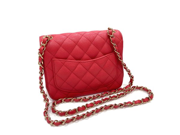 画像2: 【新品同様品】CHANEL シャネル A01115 ミニ マトラッセ チェーンショルダー キャビアスキン ピンク ゴールド金具 23番台 中古 ハンドバッグ ショルダーバッグ シングルフラップ レディース 女性用 ブランド レッド レザー カーフ プレゼント ギフト バック (2)
