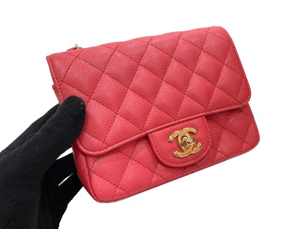 画像4: 【新品同様品】CHANEL シャネル A01115 ミニ マトラッセ チェーンショルダー キャビアスキン ピンク ゴールド金具 23番台 中古 ハンドバッグ ショルダーバッグ シングルフラップ レディース 女性用 ブランド レッド レザー カーフ プレゼント ギフト バック (4)