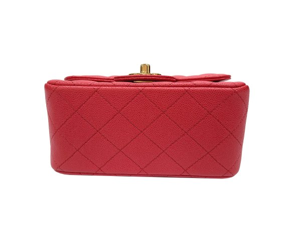 画像3: 【新品同様品】CHANEL シャネル A01115 ミニ マトラッセ チェーンショルダー キャビアスキン ピンク ゴールド金具 23番台 中古 ハンドバッグ ショルダーバッグ シングルフラップ レディース 女性用 ブランド レッド レザー カーフ プレゼント ギフト バック (3)