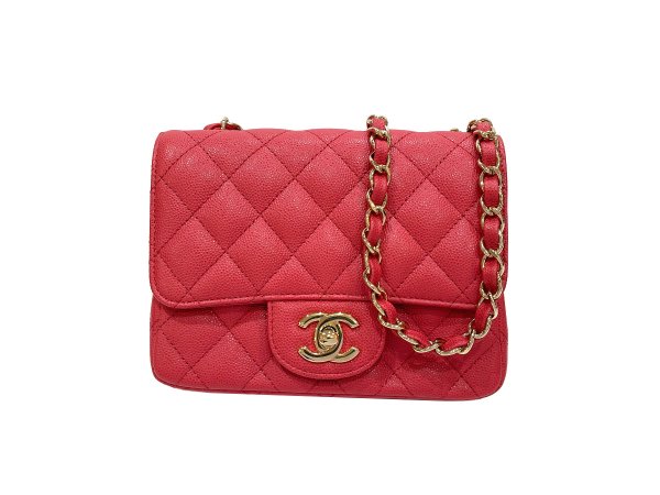画像1: 【新品同様品】CHANEL シャネル A01115 ミニ マトラッセ チェーンショルダー キャビアスキン ピンク ゴールド金具 23番台 中古 ハンドバッグ ショルダーバッグ シングルフラップ レディース 女性用 ブランド レッド レザー カーフ プレゼント ギフト バック (1)