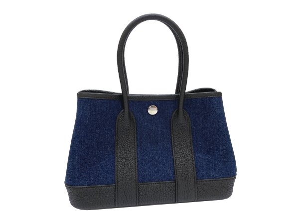 画像2: 【新品】【未使用品】HERMES エルメス ネオ ガーデン 23 デニム×ネゴンダ デニムモワイヤン×ブラック シルバー金具 G刻 ガーデンパーティ ハンドバッグ ミニバッグ レディース 女性用 本革 レザー 黒 ブルー カーフ ブランド 希少 レア プレゼント ギフト バック (2)
